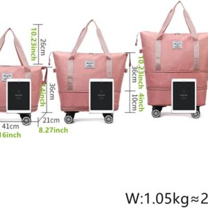 Travel Tote Bag with Trolley Sleeve Expandable Extra Duffel Bag with Wheels Lightweight Traveling Foldable Suitcase