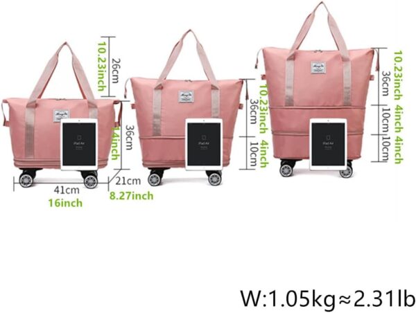 Travel Tote Bag with Trolley Sleeve Expandable Extra Duffel Bag with Wheels Lightweight Traveling Foldable Suitcase - Image 2