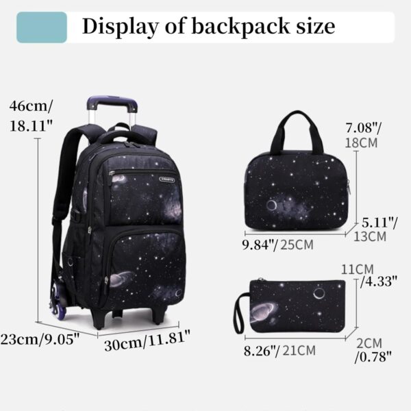 MITOWERMI Boys Rolling Backpacks Kids'Luggage Wheeled Backpack for School Boys Trolley Bags Space-Galaxy Roller Bookbag with Lunch Bag - Image 2