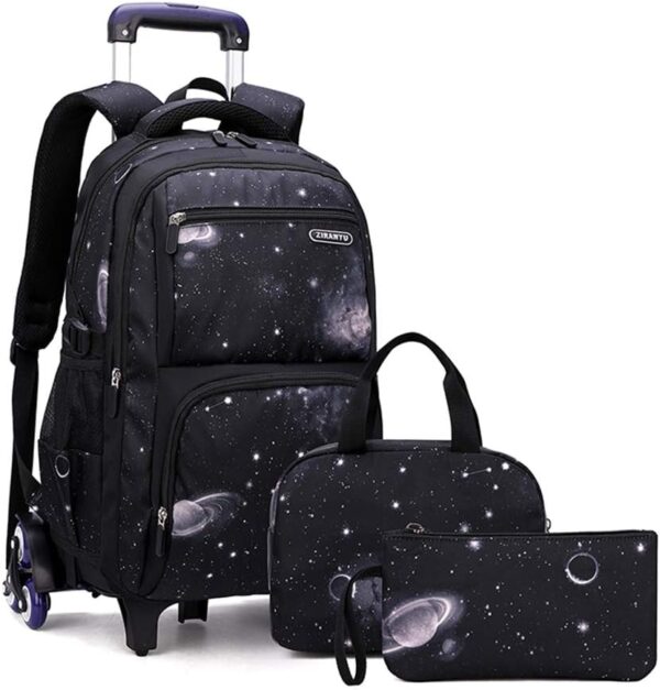 MITOWERMI Boys Rolling Backpacks Kids'Luggage Wheeled Backpack for School Boys Trolley Bags Space-Galaxy Roller Bookbag with Lunch Bag