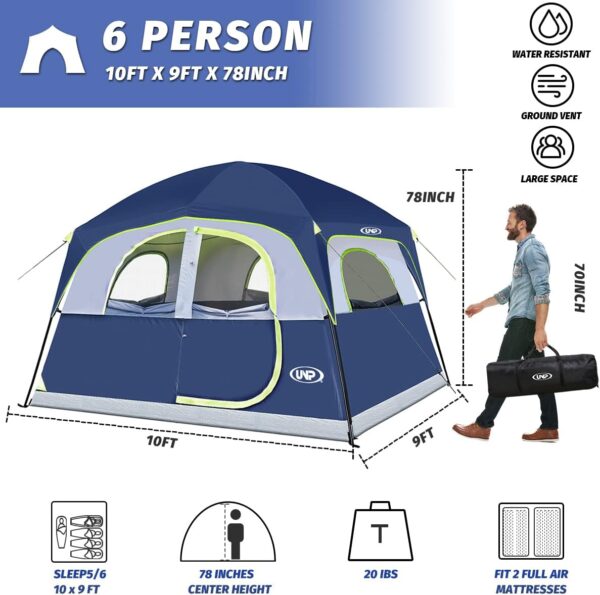 UNP Tents 6 Person Waterproof Windproof Easy Setup,Double Layer Family Camping Tent with 1 Mesh Door & 5 Large Mesh Windows -10'X9'X78in(H) - Image 2