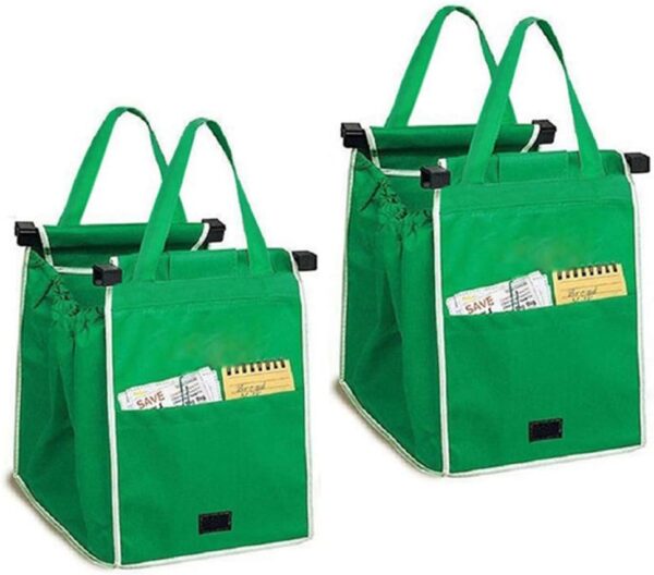 2Pack Reusable Shopping Trolley Bags Grab and Go Bag Collapsible Grocery Tote Bags with Handles, Clip on Shopping Cart As Seen On TV