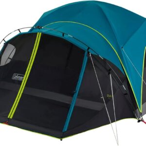 Coleman Carlsbad 4 Person Dark Room Dome Camping Tent with Screen Room, E Ports, Side Windows, and WeatherTec System, Teal Blue/Black