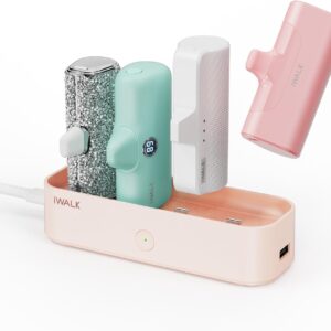 iWALK LinkPod Station LinkPod Portable Charger 4500mAh, 4800mAh,5000mAh Power Bank for iPhone Charging Station Multiple USB-C Family-Sized Charger Station for Home(Station Only), Pink