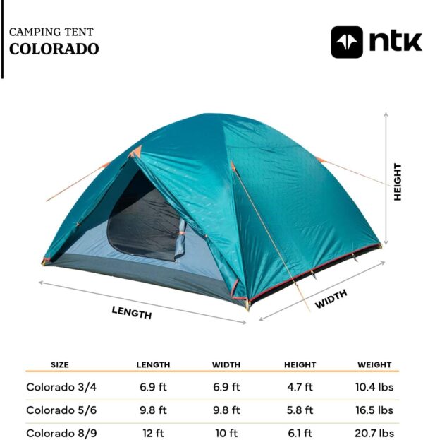 NTK Colorado GT 2/4/6/8 Person Outdoor Dome Family Camping Tent 100% Waterproof, Easy Assembly, Durable Fabric Full Coverage Rainfly - Micro Mosquito Mesh - Image 3