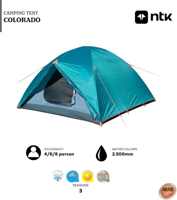 NTK Colorado GT 2/4/6/8 Person Outdoor Dome Family Camping Tent 100% Waterproof, Easy Assembly, Durable Fabric Full Coverage Rainfly - Micro Mosquito Mesh - Image 2