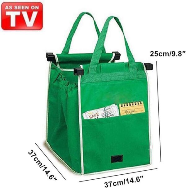 2Pack Reusable Shopping Trolley Bags Grab and Go Bag Collapsible Grocery Tote Bags with Handles, Clip on Shopping Cart As Seen On TV - Image 2