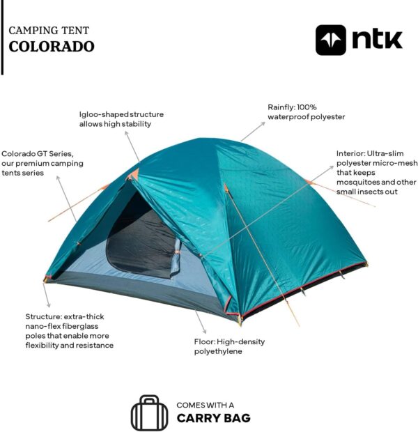 NTK Colorado GT 2/4/6/8 Person Outdoor Dome Family Camping Tent 100% Waterproof, Easy Assembly, Durable Fabric Full Coverage Rainfly - Micro Mosquito Mesh - Image 4