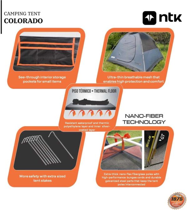 NTK Colorado GT 2/4/6/8 Person Outdoor Dome Family Camping Tent 100% Waterproof, Easy Assembly, Durable Fabric Full Coverage Rainfly - Micro Mosquito Mesh - Image 5