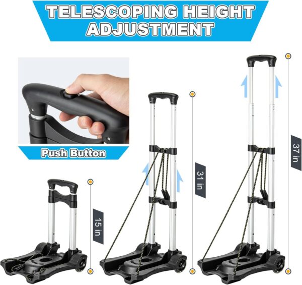 Small Folding Hand Truck Dolly with 2 Wheels, Lightweight Aluminum Foldable Luggage Cart, Collapsible Cart Portable Dolly for Airport Travel Moving Use - Image 6