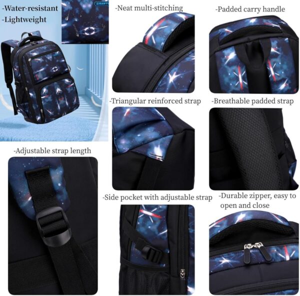 MITOWERMI Boys Rolling Backpacks Kids'Luggage Wheeled Backpack for School Boys Trolley Bags Space-Galaxy Roller Bookbag with Lunch Bag - Image 6