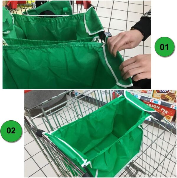 2Pack Reusable Shopping Trolley Bags Grab and Go Bag Collapsible Grocery Tote Bags with Handles, Clip on Shopping Cart As Seen On TV - Image 6