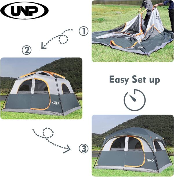 UNP Tents 6 Person Waterproof Windproof Easy Setup,Double Layer Family Camping Tent with 1 Mesh Door & 5 Large Mesh Windows -10'X9'X78in(H) - Image 4