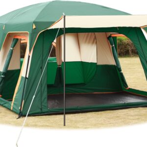 KTT Extra Large Tent 10-12-14 Person(B),Family Cabin Tents,2 Rooms,3 Doors and 3 Windows with Mesh,Straight Wall,Waterproof,Double Layer,Big Tent for Outdoor,Picnic,Camping,Family Gathering