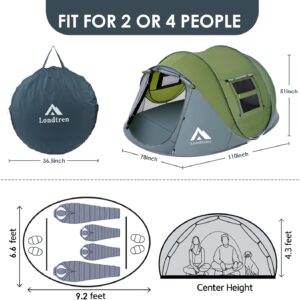 4 Person Easy Pop Up Tent Waterproof Automatic Setup 2 Doors-Instant Family Tents for Camping Hiking & Traveling