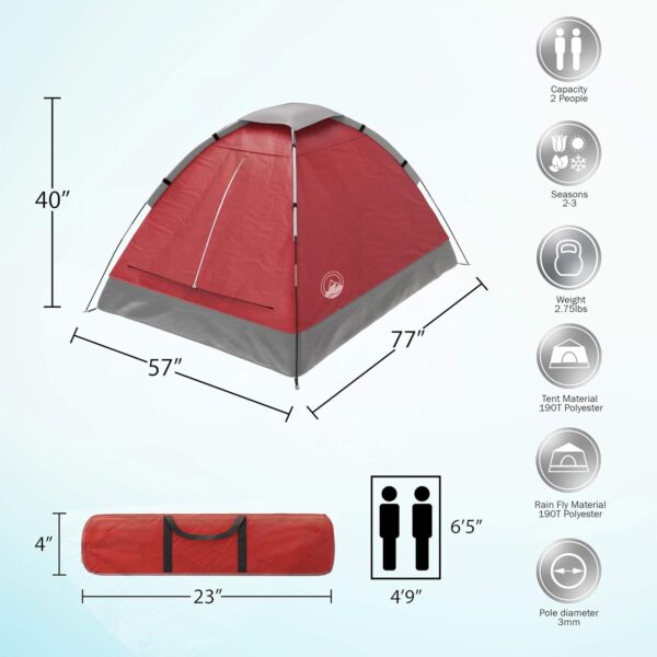 2 Person Camping Tent with Rain Fly and Carrying Bag - Lightweight Outdoor Tent for Backpacking, Hiking, or Beach Use by Wakeman Outdoors - Image 2