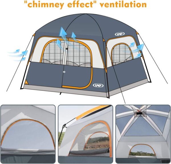 UNP Tents 6 Person Waterproof Windproof Easy Setup,Double Layer Family Camping Tent with 1 Mesh Door & 5 Large Mesh Windows -10'X9'X78in(H) - Image 3