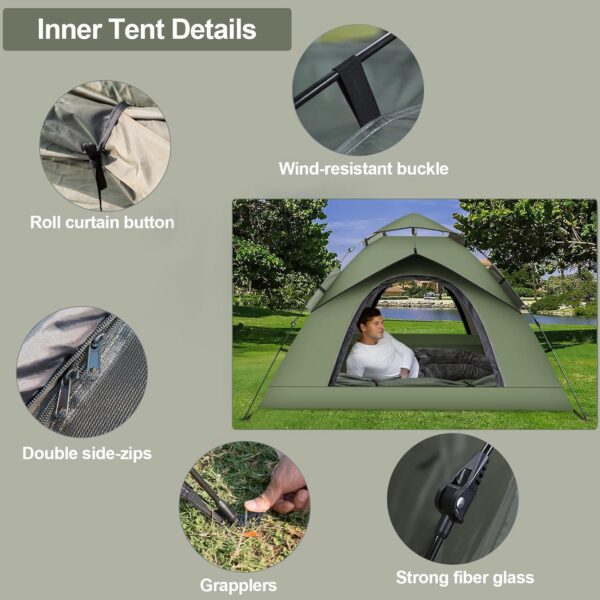 Instant Pop-Up Tents for Camping, 2-3 Person Camping Tent 60s Automatic Easy Setup Tent, Double-Thick Waterproof Tent Family Tent for Hiking Backpacking - Image 5