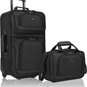 U.S. Traveler Carry-on Luggage Lightweight Softside Suitcase, Black, Set