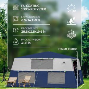 14.1’x6.5’x9′ Inflatable Tents for Camping, Portable 6/8/10 Person Blow Up Air Tent, Waterproof Windproof Easy Setup Large Family Tent with 2 Doors, 6 Windows, Mosquito Screen