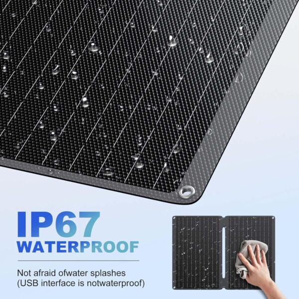 20W Portable Solar Panel with USB-C USB-A Outputs for Phone,Ipad,Power Bank,Small Fan,IP67 Waterproof Durable Solar Powered Battery,Mini Foldable Solar Panel for Camping Outdoor Backpacking - Image 3