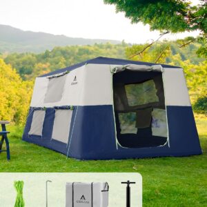 14.1’x6.5’x9′ Inflatable Tents for Camping, Portable 6/8/10 Person Blow Up Air Tent, Waterproof Windproof Easy Setup Large Family Tent with 2 Doors, 6 Windows, Mosquito Screen