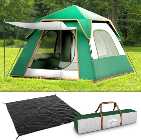 4-Person Pop-Up Camping Tent – Waterproof Instant Tent with Mesh Windows, Carry Bag, and Ground Sheet – 210D Oxford Fabric for Family Camping, Fishing, Hunting