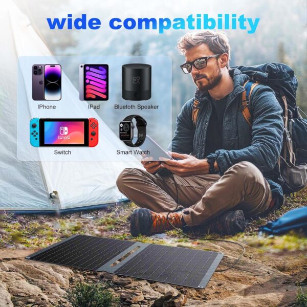 20W Portable Solar Panel with USB-C USB-A Outputs for Phone,Ipad,Power Bank,Small Fan,IP67 Waterproof Durable Solar Powered Battery,Mini Foldable Solar Panel for Camping Outdoor Backpacking - Image 6