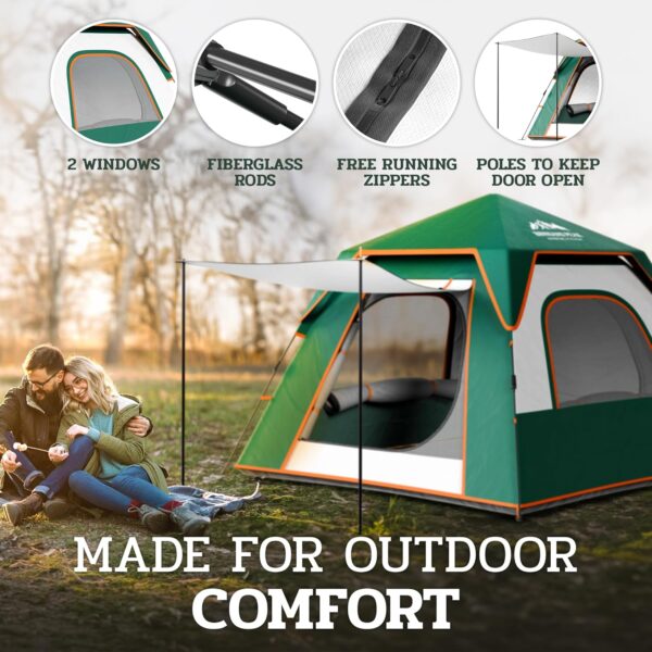 4-Person Pop-Up Camping Tent – Waterproof Instant Tent with Mesh Windows, Carry Bag, and Ground Sheet – 210D Oxford Fabric for Family Camping, Fishing, Hunting - Image 4