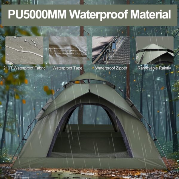 Instant Pop-Up Tents for Camping, 2-3 Person Camping Tent 60s Automatic Easy Setup Tent, Double-Thick Waterproof Tent Family Tent for Hiking Backpacking - Image 4