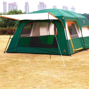 KTT Extra Large Tent 10-12-14 Person(B),Family Cabin Tents,2 Rooms,3 Doors and 3 Windows with Mesh,Straight Wall,Waterproof,Double Layer,Big Tent for Outdoor,Picnic,Camping,Family Gathering