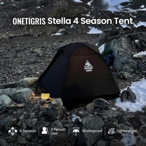 OneTigris Stella 4 Season Camping Tent Backpacking 2 Person Waterproof Lightweight Easy Setup Instant 3000mm Waterproof Rating Outdoor Hiking Tent