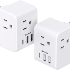 2 Pack European Travel Plug Adapter, International Power Adapter with 3 Outlets 3 USB Charging Ports(1 USB C), Type C Plug Adapter Travel Essentials to Most Europe EU Spain Italy France Germany