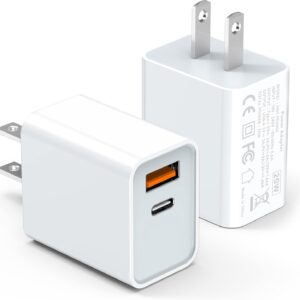 LCGENS USB C Wall Charger Block 20W, 2-Pack Dual Port PD Power Delivery Fast Type C Charging Block Plug Compatible with iPhone 11/12/13/14/15/16/Pro Max, XS/XR/X, Ipad Pro, Samsung Galaxy