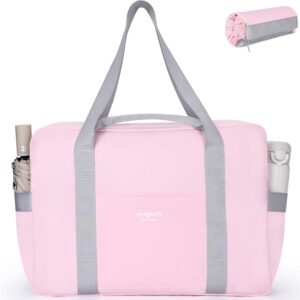 Personal Item Bag for Frontier Spirit Airlines 18x14x8, Under Seat Bags for Airplanes, Portable Foldable Duffle Bag for Travel Fitness Swim Yoga Beach, Pink