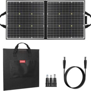 100W 18V Portable Solar Panel, FF FLASHFISH Foldable Solar Charger with 5V USB 18V DC Output Compatible with Portable Generator, Smartphones, Tablets and More