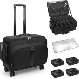 Large Rolling Makeup Case，Professional Makeup Artist Bag with 4 Small Bag Makeup Case, Adjustable Dividers, Portable Travel Supply Station for Cosmetics Storage Organizer Trolley Suitcase Makeup Cart