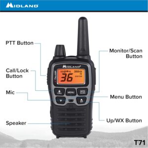 Midland T71VP3 36 Channel FRS Two-Way Radio – Up to 38 Mile Range Walkie Talkie – Black/Silver (Pack of 10)