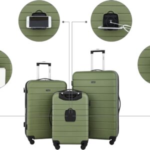 Wrangler Smart Luggage Cup Holder and USB Port, Olive Green, 3 Piece Set