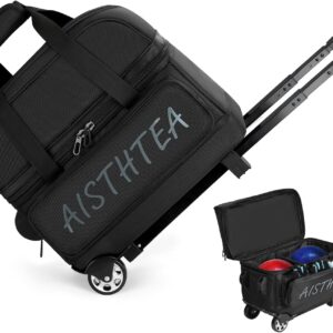 Bowling Ball Bag with Wheels, 2 Ball Trolley Bowling Bags with Large Separate Shoe Compartment and Oversized Accessory Pocket