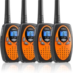 Walkie Talkies 4 Pack Two Way Radios 22 Channels VOX Scan Long Distance Range with Backlit LCD Scree for Indoor Outdoor Camping Hiking and Adventure(Orange)