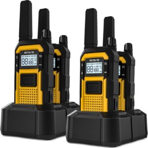 Retevis RB48 Heavy Duty Walkie Talkies, Waterproof Two Way Radio, Advanced Triple Proof, 2000 mAh, Emergency, 2 Way Radio Long Range for Job Site (4 Pack) Yellow