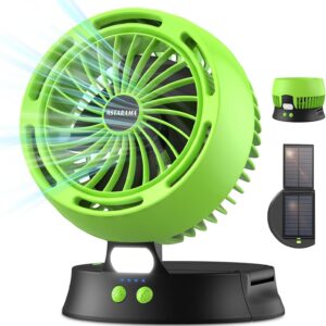 Solar Powered Fan,Portable Fan Rechargeable Battery 0perated Fan with Solar Panel,LED Lantern, 4 Speeds Cordless Camping Fan, Quiet USB Desk Fan for Indoor Outdoor Travel (Green)