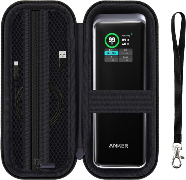 Travel Case for Anker Prime Power Bank 27,650mAh 250W, Portable Battery Pack Power Station Organizer Bag, Mesh Pocket Fit Charger, Cable - Black (CASE ONLY!)