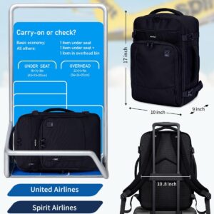 ECOHUB 17″ Small Travel Backpack, United Airlines Personal Item Bag 17x10x9 with 16 Pockets, Water Resistant Rucksacks Fit 15.6″ Laptop, AirTag Pocket, Lightweight Casual Daypack, 25L, Black