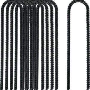 12 Inch Rebar Stakes Heavy Duty, 10 Pack Garden Stake U-Hook, Electrostatic Rust Proof Metal Stakes for Tent, Landscape,Outdoor Decorations, Fabric Ground Cover, Tube Fixing (Black, U-12in-10pc)