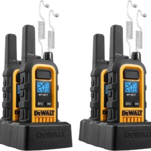 DEWALT DXFRS300 1 Watt Heavy Duty Walkie Talkies with Headsets – Waterproof, Shock Resistant, Long Range & Rechargeable Two-Way Radio with VOX (4 Pack) (2DXFRS300-SV1)