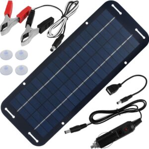 Solar Panel Kit with 4 Suction Cups, 30w 12v Solar Trickle Charger, 14×5 inch Portable Solar Powered Charger Kit, High-Efficiency Car Battery Charger for Car Rv Boat Motorcycl