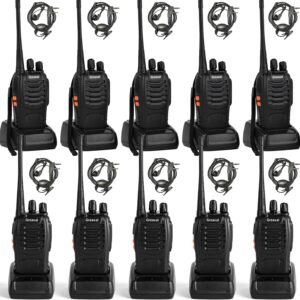 Walkie Talkies 10 Pack Rechargeable Two-Way Radios with Earpiece 16 Channel Walkie Talkie for Adults, Li-ion Battery and Charger Included, Long Range Two Way Radio (Pack of 10)