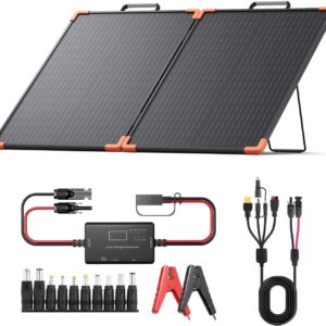 100 Watt Portable Solar Panel with 20A PWM Controller,Camping Essentials,100W Foldable Solar Panel Kit for Power Station & 12V Batteries,23.5% High Efficiency IP68 Waterproof for RV Camping